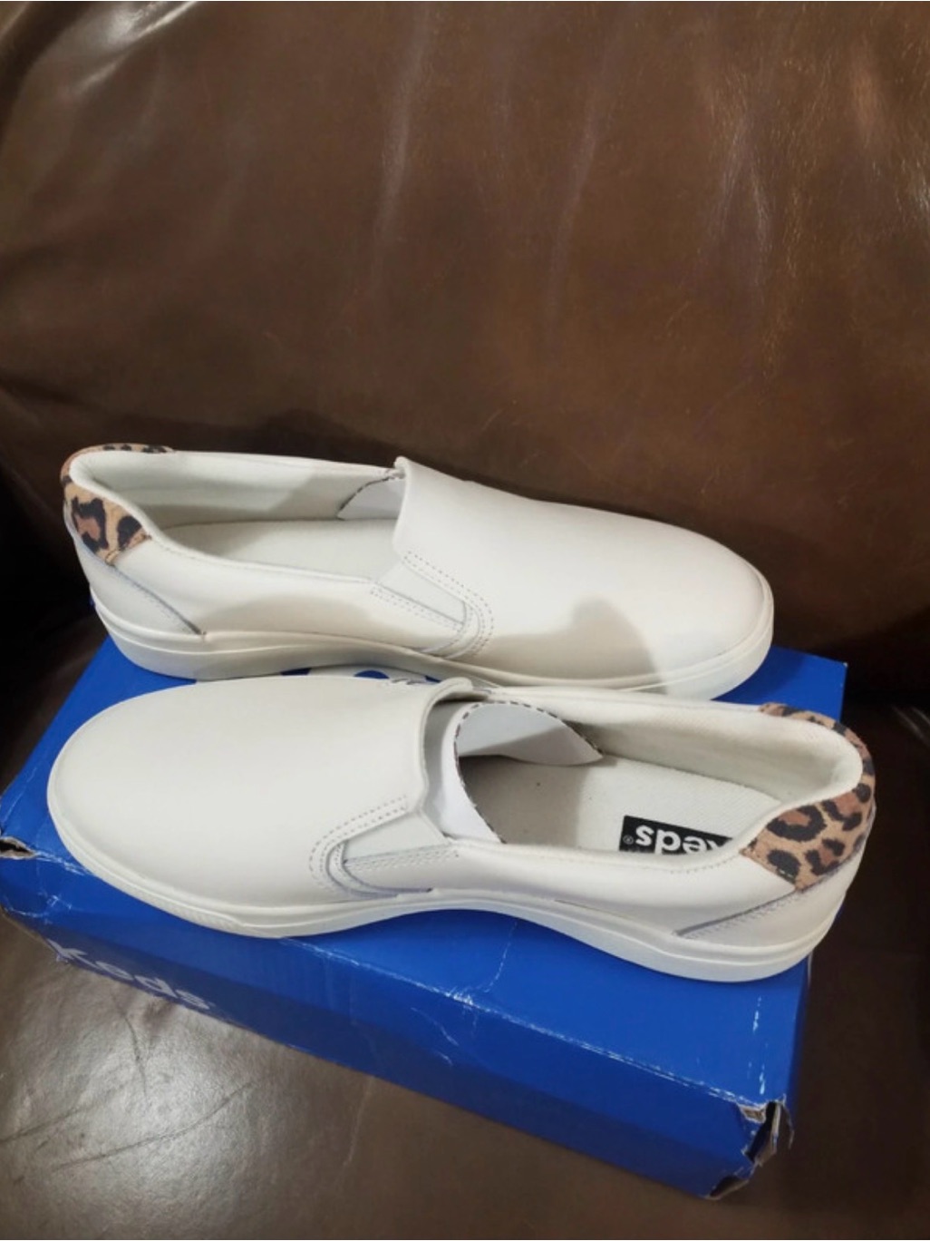 Keds Pursuit Slip-On Leather Sneaker In Classic White With Leopard Print. — image 2 of 8